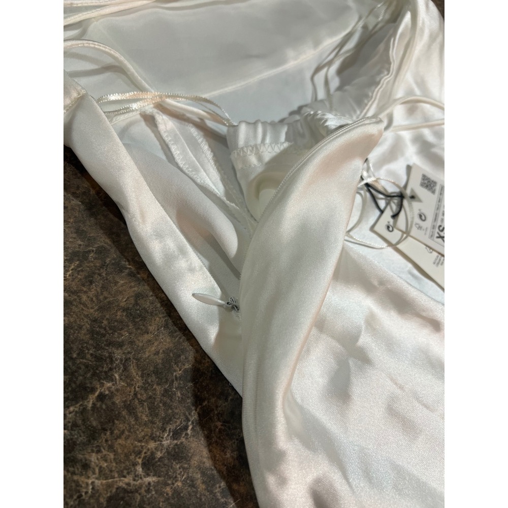 Zara White Satin Corset Maxi Dress Lace Up Back High Slit XS Bridal Old Money - Picture 8 of 11